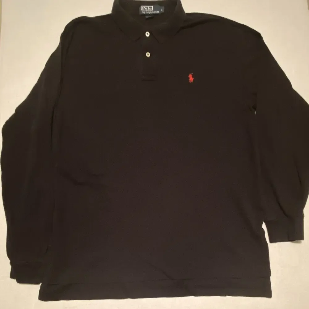 Polo by Ralph Lauren Polo Shirt Men’s Large Black Long Sleeve Red Pony Cotton